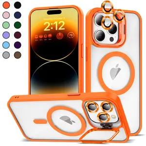 Shockproof Magnetic Wireless Case Built-in Stash Stand, with Extra Metal Ring Camera Lens Protection Cover For iPhone 17 Pro Max 16 15 14 13 12 11 Pro Plus Air