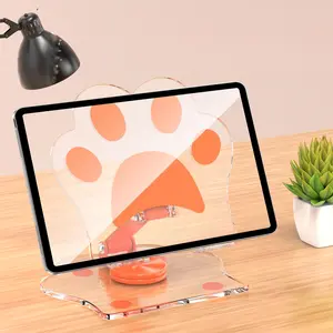 Cute Cat Paw Transparent Acrylic Tablet & Phone Stand, Stylish Rotating, Foldable, Compact, Adjustable Support, Effortless Desktop Use, Portable Phone Holder, Adjustable Kickstand