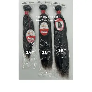 Kinky Straight Human Hair Bundles 14" 16" 18" 100% Human Hair Natural Black Soft Smooth Color Buy One Get Two Free