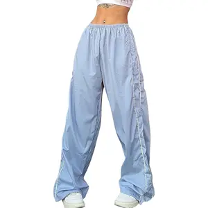 Womens Parachute Pants Wide Leg Baggy Pants Y2K Elastic Waist Jogger Sweatpants Track Pants Streetwear