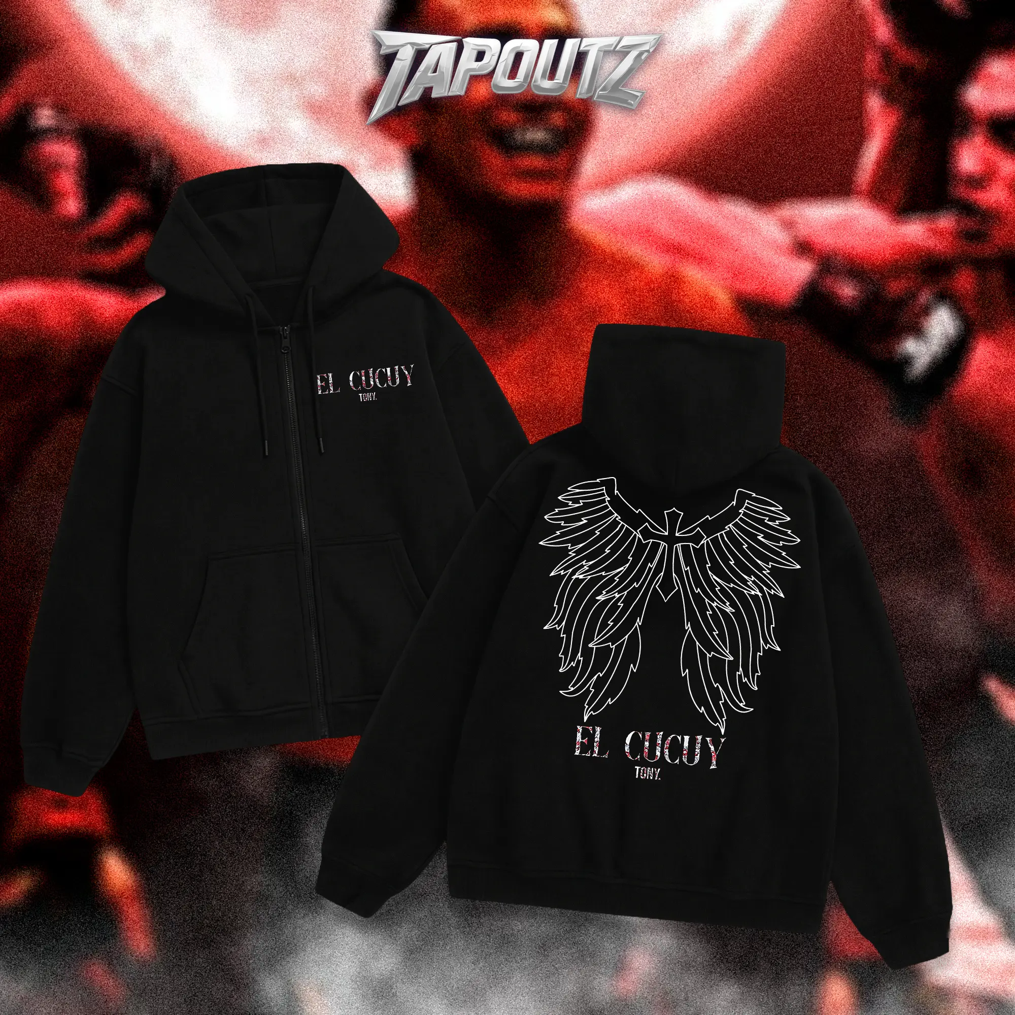 TAPOUTZ Tony Ferguson El Cucuy Wings Heavy Cotton Unisex UFC Shirt, Casual Lightweight Hoodie Zip Up Hoodie, Double-Sided DTG Breathable Printing, Classic Soft Fight Fan Apparel, Gift for UFC Fans