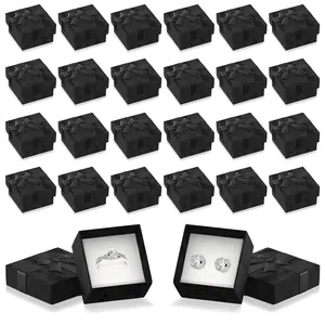 Set of 24 Black Ring Gift Box - Elegant Design Jewelry Gift Boxes, Small Earring Box for Present with Ribbon Knot and Foam Undersize, Cute Cardboard Earring Boxes | Perfect for Valentine’S Day Moments Tesorrio