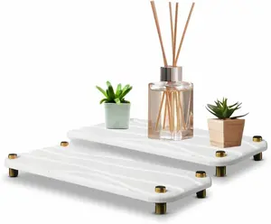 HEARTHSTONE LIVING 2-Piece Diatomite Stone Sink Tray Set Gold Finish Fast-Dry Absorbent Drying Mat for Bathroom & Kitchen Counter