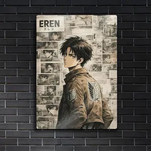 Eren Yeager Metal Art - Vintage Newspaper Poster - Attack on Titan Anime - Scout Regiment Gift( Unframed - Print Only )