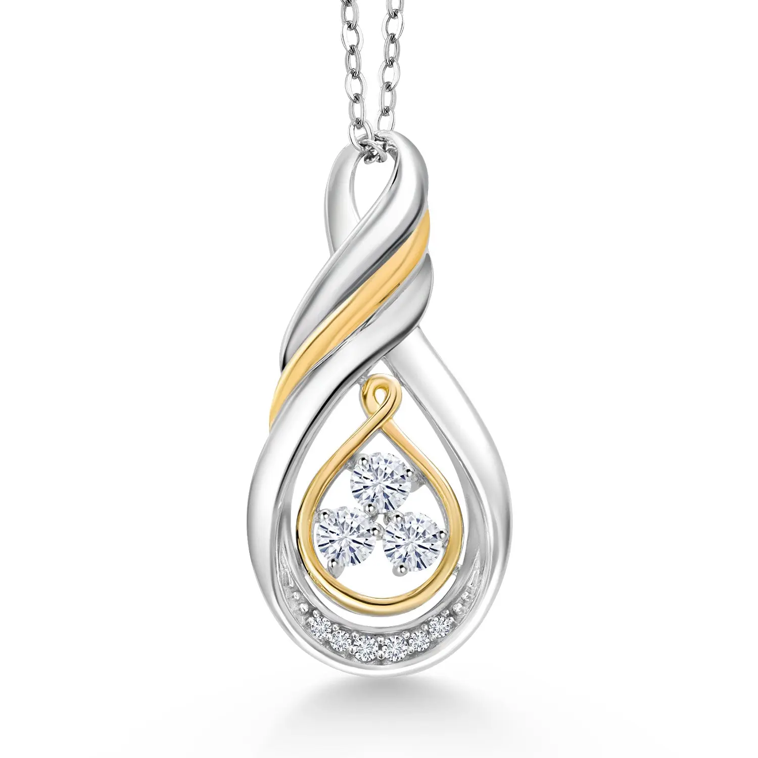 White Moissanite and White Lab Grown Diamond Infinity Pendant Necklace For Women | 925 Sterling Silver and 10K Yellow Gold | 0.34 Cttw | With 18 Inch Chain