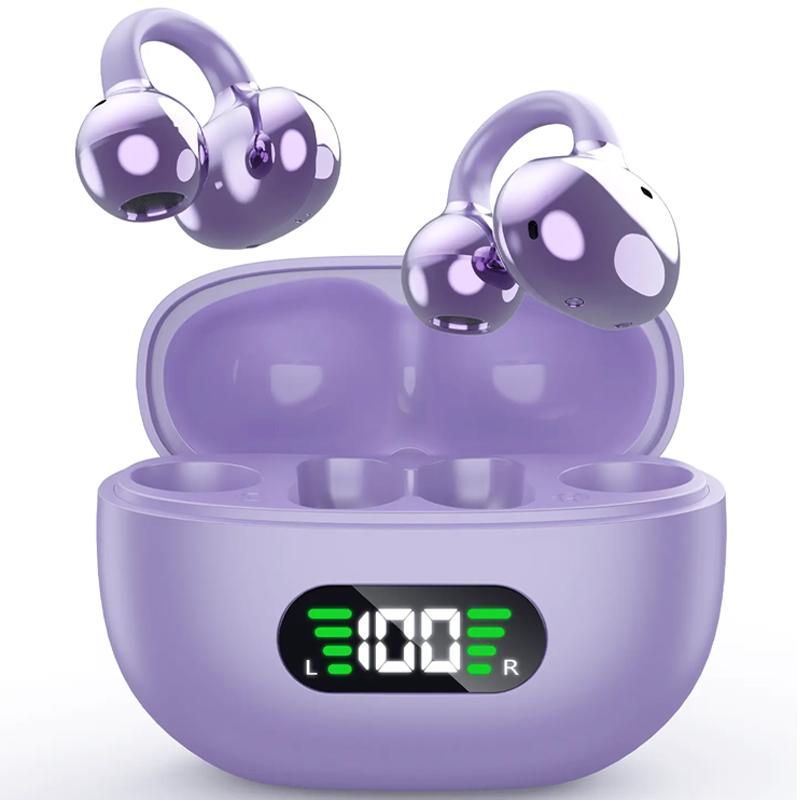 TEMPOMIND  Clip‑on Open‑Ear Wireless Earbuds, Bluetooth -compatible  Earphones with Digital Display Charging Case, Open Ear Earbuds for Sports Workout