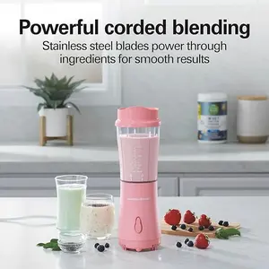 Portable Blender for Shakes and Smoothies with 14 Oz BPA Free Travel Cup and Lid, Durable Stainless Steel Blades for Powerful Blending Performance