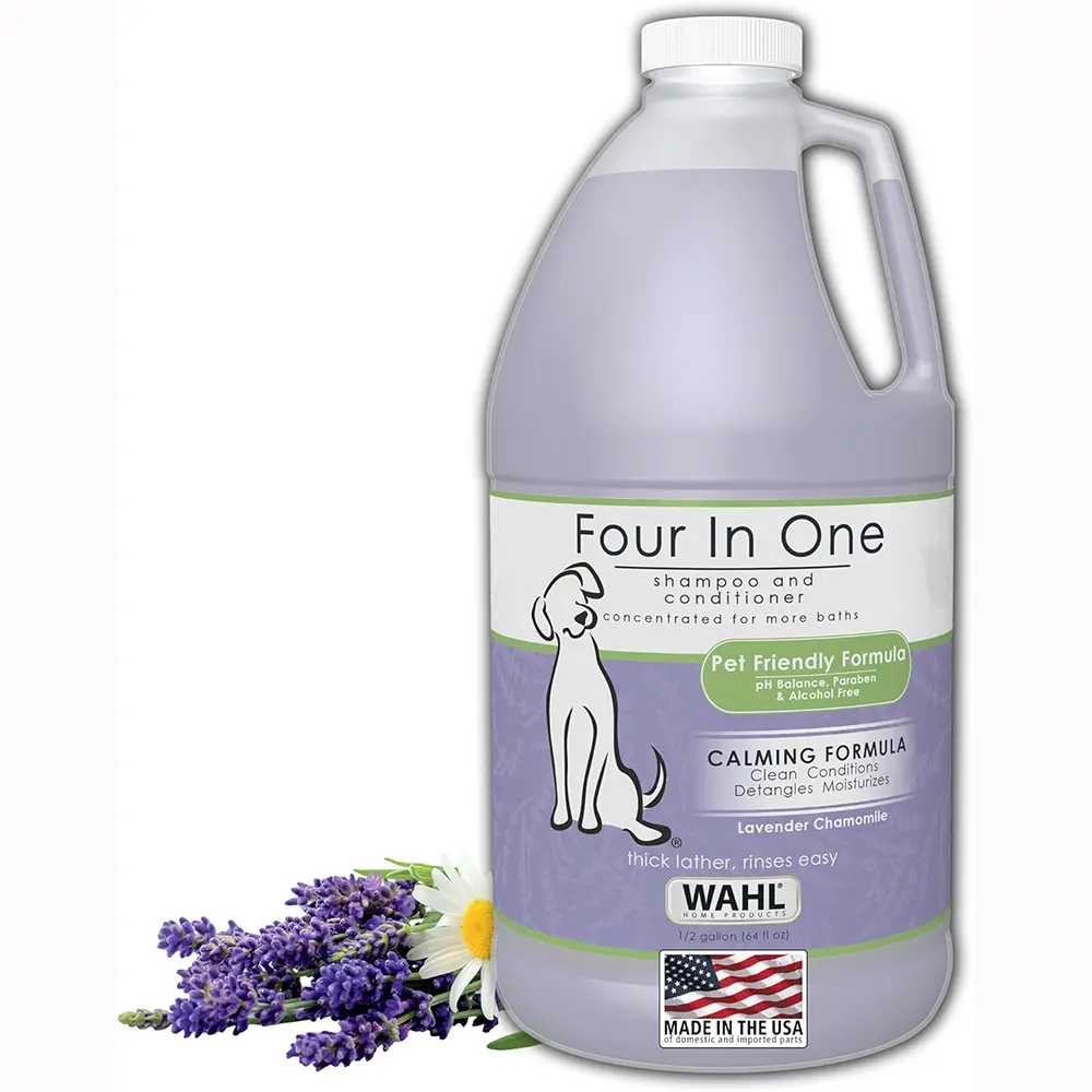 Wahl USA 4-in-1 Calming Pet Shampoo for Dogs, Lavender Chamomile, 64 oz Half Gallon Shampoo For Multi-Dog Families To Clean, Condition, Detangle, And Moisturize Fur During Bath - Model 821000-050