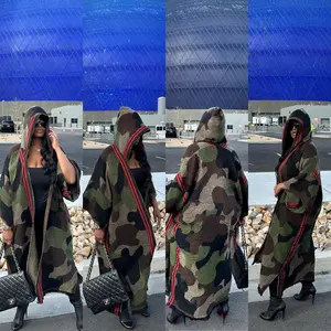 Hooded Camo Is The New Black Winter Open Front Long Cardigan - Black Chocolate Brown Olive Blend up to 4X