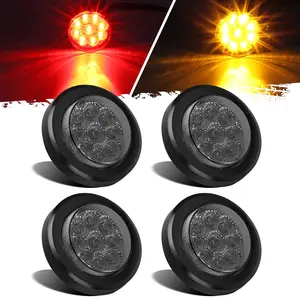 Partsam 4Pcs 2 Inch Truck Trailer Smoked Lens Round 9LED Side Marker Clearance Lights with Grommets/Pigtails, Flush Mount, Waterproof,12V, (2Amber+2Red)