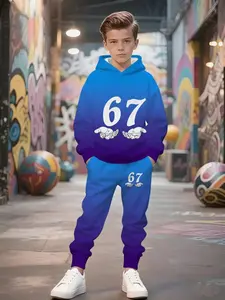 Trendy Ventilated Kids Hoodie Set Sweatshirts, Unisex Children Wear, Outdoor Sports Casual & Street Style, Geometric Pattern