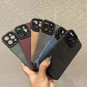 Luxury magnetic compatible leather textured phone case with shockproof matte cover and camera protection for iPhone 11, 12, 13, 14, 15, 16, 17 series