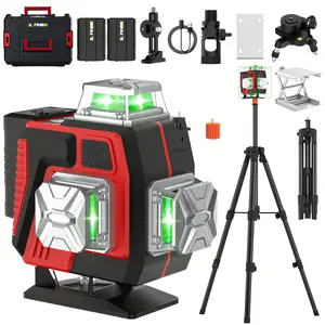 L FINE 16 Line Green Laser Level, 360° 4D Cross Line Laser with Tripod, Self-Leveling, Rechargeable, for Tile, Framing, Ceiling Installation