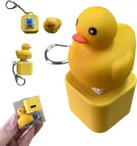 Duck Quacking Keychain & Cat Meowing Keychain, Funny Quacking Duck Hat Keychain, USB Rechargeable sensory Button Quacking Duck Toy Keychain