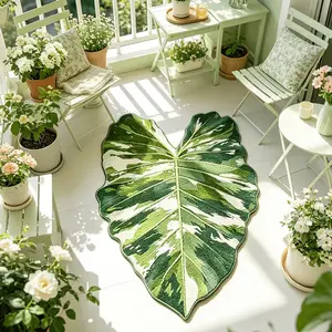 Fresh Forest Style Elephant Foot Leaf Rug, Natural Healing Tropical Plant Pattern, Living Room Sofa Area Carpet, Summer Atmosphere Plant Design