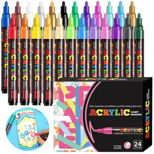 Acrylic Paint Marker Pen Set, 12/18/24pcs Vibrant Acrylic Markers Set, Medium Point Marker Pen for Painting, Drawing & Coloring