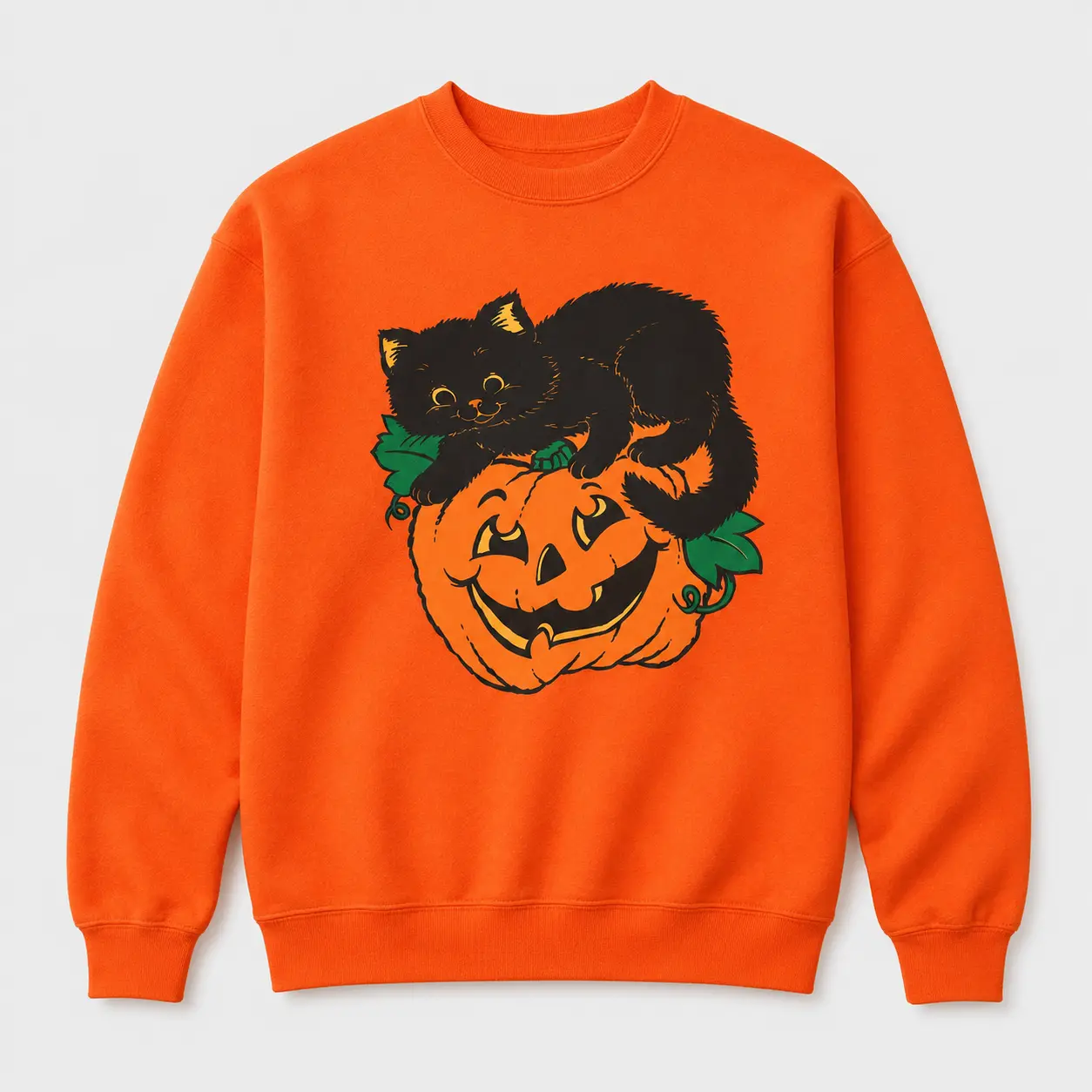 Vintage Black Cat On Pumpkin Sweatshirt, Retro 90s Halloween Shirt, Fall Crewneck Sweatshirt, Black Cat Sweater