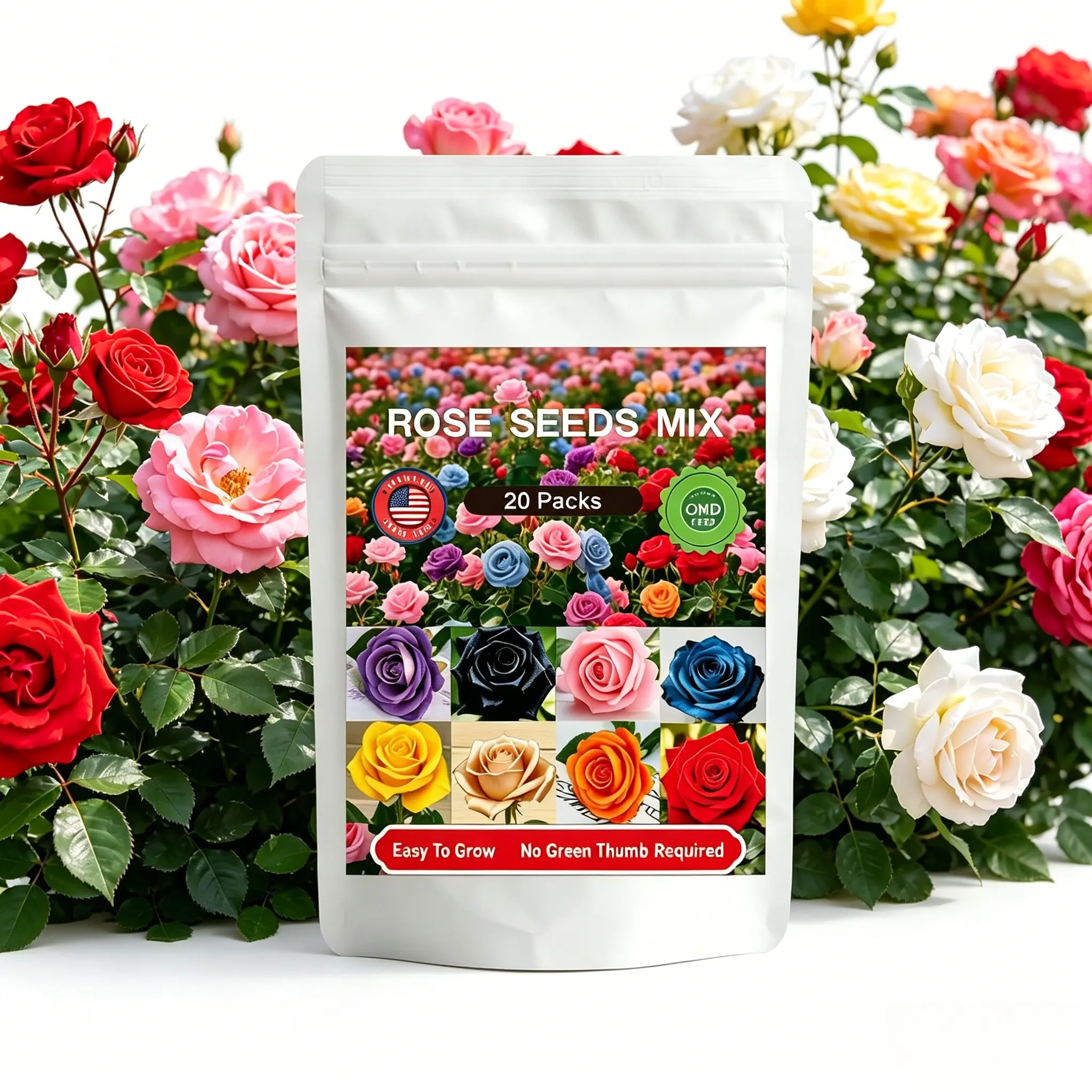4000Pcs Mix Rose Seeds 20 Packs Lush Blooms Perennial Bush Rosa Flower Seeds Heirloom