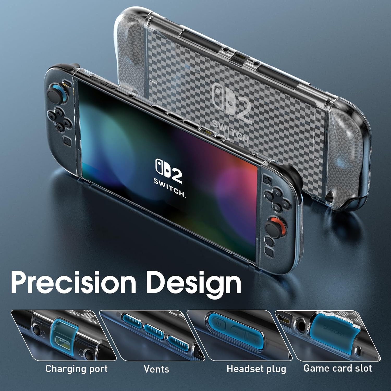 Switch 2 Case Switch 2(2025), Switch 2 TPU Cover, Protector Case Cover for Switch 2 Accessories with 6 Thumb Caps and Screen Protector, Anti-Slip, Shock-Proof,Anti-Scratch