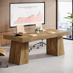 Tribesigns Conference Table 55.1" W for 4 People, Small Meeting Table with Thick Tabletop and Trapezoidal Legs, Modern Wood Desk for Office