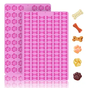 2 PCS Mini Silicone Molds, Dog Treat Molds,106 Cavity Dog Bone Mold 69 Cavity Paw Silicone Mold for Baking Biscuits, Cookie, Candy, Chocolate, Jelly Pet Dog Treats Mold