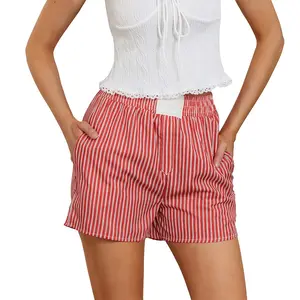 Women's Fashion Loose Shorts Ladies Female Stripe High Elastic Waist Short Pants Summer Casual Shorts Womenswear Bottoms Streetwear