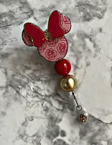 Valentines Mouse Badge Reel- Rose Retractable Badge Reel- Mouse Ear Badge Reel- RN key card- Cute Nurse Accessories- Minnie Inspired Badge