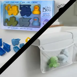 Little Boo BUNDLE Highest Quality Non Toxic Soft Silicone 16 pcs Bath Toy Set AND Little Boo Bath Kneeler And Elbow Rest Pad Set Toy Organizer Design Easy Clean Includes Mystery Toy Safe for All Ages Christmas