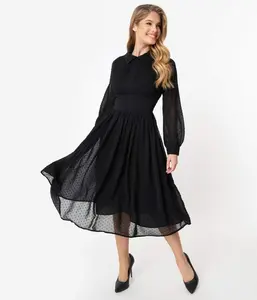 Unique Vintage 1940s Black Clip Dot Deirdre Shirt Dress