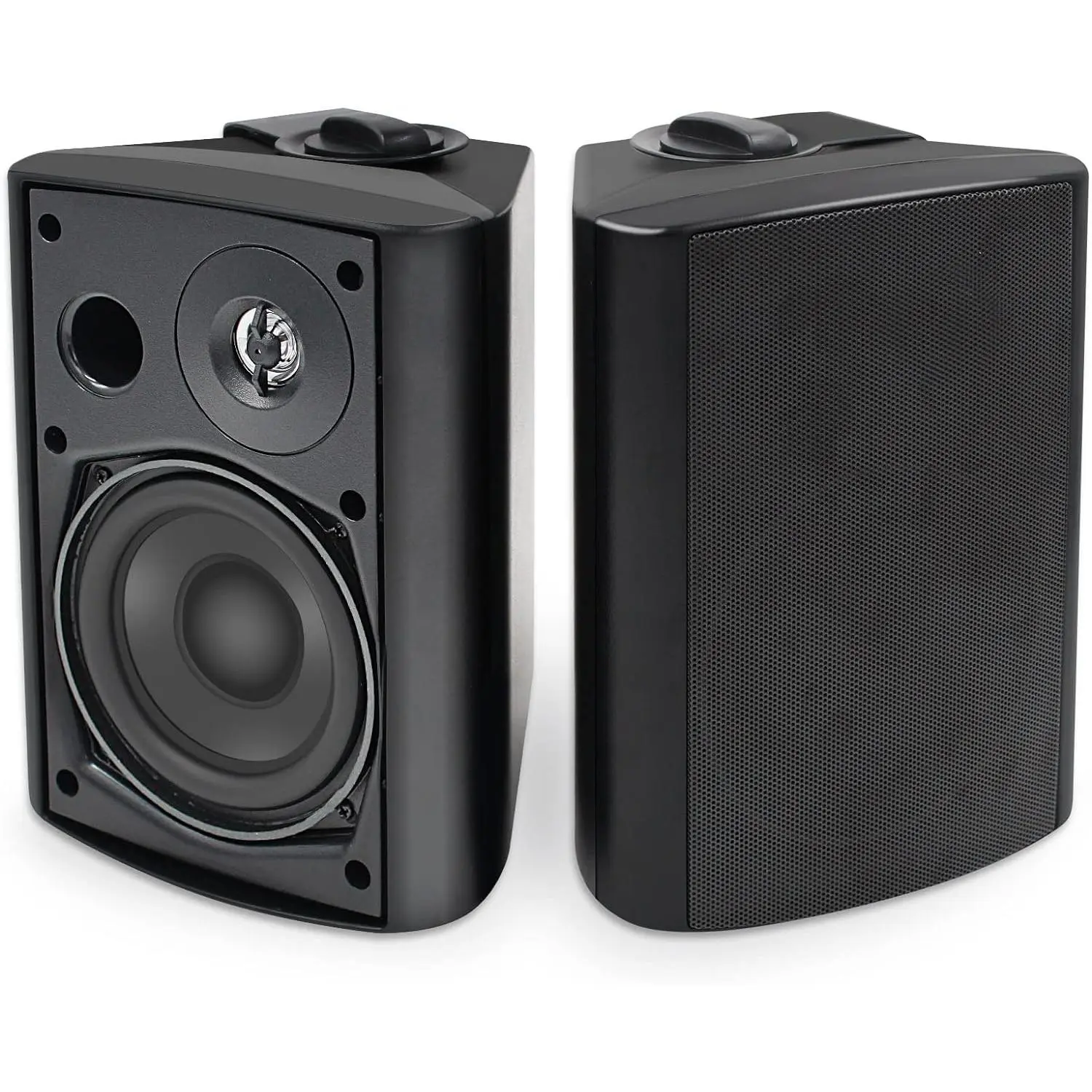 Herdio Outdoor Wireless Speaker System (Pair, Black/White) - 4-Inch ABS Plastic Waterproof Wall-Mount Speakers, Bluetooth Stereo Audio Kit for Android/iOS Devices (5.25x9.57x7.28 in)