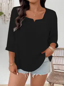 Women's Fashion Plus Size Elegant Solid Color V-Neck, Loose Fit Knit Long Sleeve Daily Home Casual Top, Comfortable and Stylish