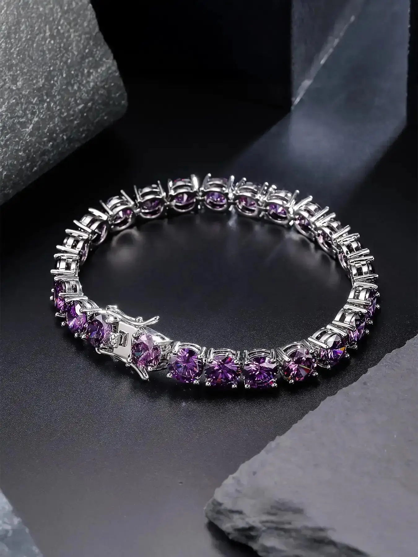 8MM purple single-row zircon, a hip-hop street style accessory, etty Jewelry Bracelet, exudes an air of nobility and is the best choice for gifts, suitable for daily wear Cubic Zirconia Bracelet