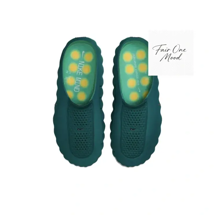 Deep Teal Perforated Drainage EVA Slip On Wave Edge Slide Slippers Two Tone Green Yellow Dot Massage Insole Thick Wavy Cushion Platform Sole Quick Water Drain Anti Slip Foam Sandals Unisex