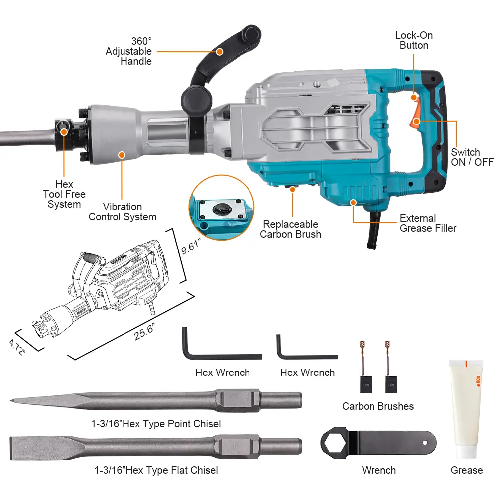 Berserker 1700W 30-Pound SDS-Hex Demolition Jack Hammer,1-1/8