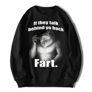 Lady's Soft Smooth Cotton Fabric Long Sleeve Casual Pullover Hoodie Top - Funny Werewolf Meme "If They Talk Behind Your Back Fart" Bootleg Graphic, Seamless Solid Round Neck Slim-Fitting Offensive Gift Shirt