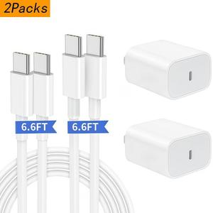 2 Pack 20W Super Fast Charger with 6.6FT Type-C to Lightning Cable for iPhone 17/16/15/14/13,iPad Pro12.9/11,Air,Mini, USB Mobile Smartphone ChargingDevice