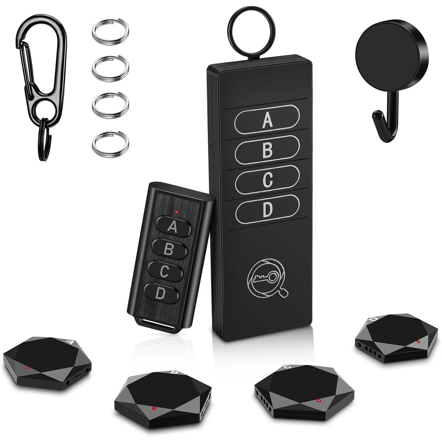 GPS Key Finder Locator Radio Frequency Device - RF Item Tracker with 85DB Loud Buzzer, 164ft Range, Anti-Lost Tags, Keychains, Self Inspection (2 RF Transmitters & 4 Receivers)