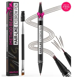 iMethod Microblading Eyebrow Pen - Eyebrow Pencil Magical 2-in-1 Dual-Ended Eye Brow Pencils for Women with 4-Fork-Tip & Precise Brush-Tip