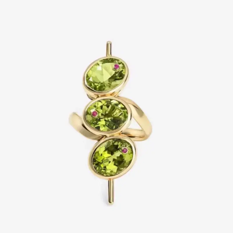 18K Gold-Plated Martini Olive Ring, Ruby Accents, Sterling Silver