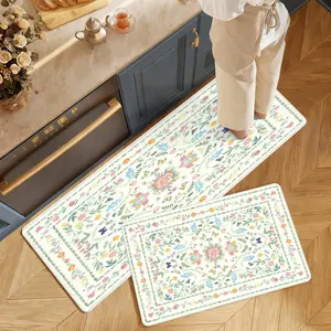 PINSOUL Elegant Butterfly Floral Mat Set Durable Non-Slip Rug for Clean Kitchen Aesthetic
