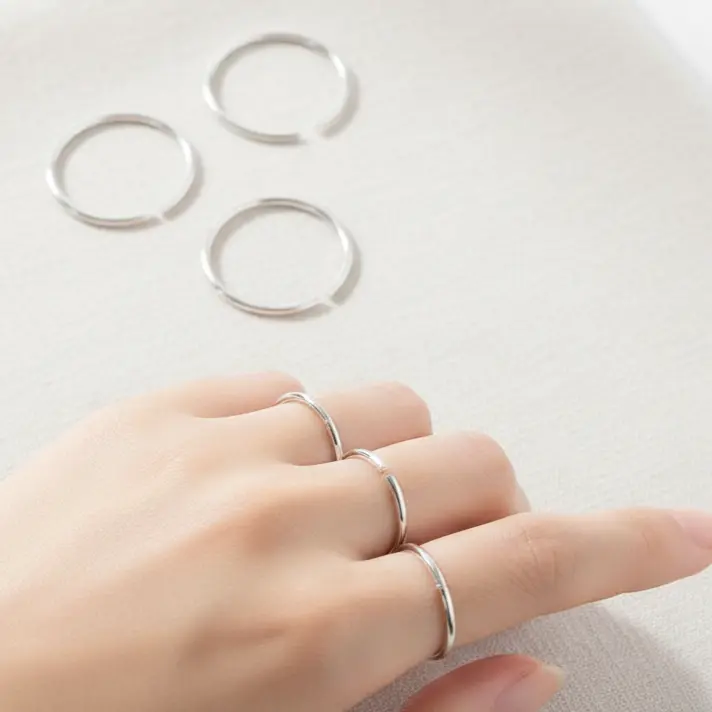Female 3PCS Silver-Plated Plain Minimalist Knuckle Rings Set - Thin Copper Stackable Adjustable 1.7 cm/0.7 in Open Rings for Everyday Wear