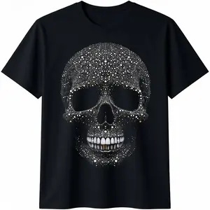 HAGBDH Men's Casual Cotton T-Shirt with Crystal Skull Tee – Intricate Rhinestone Gothic Design Short Sleeves -  Teeshirts,Graphic Tees Stream Elements Shirt,Graphic Tees Stream Elements Shir graphic tees me Fabric Menswear