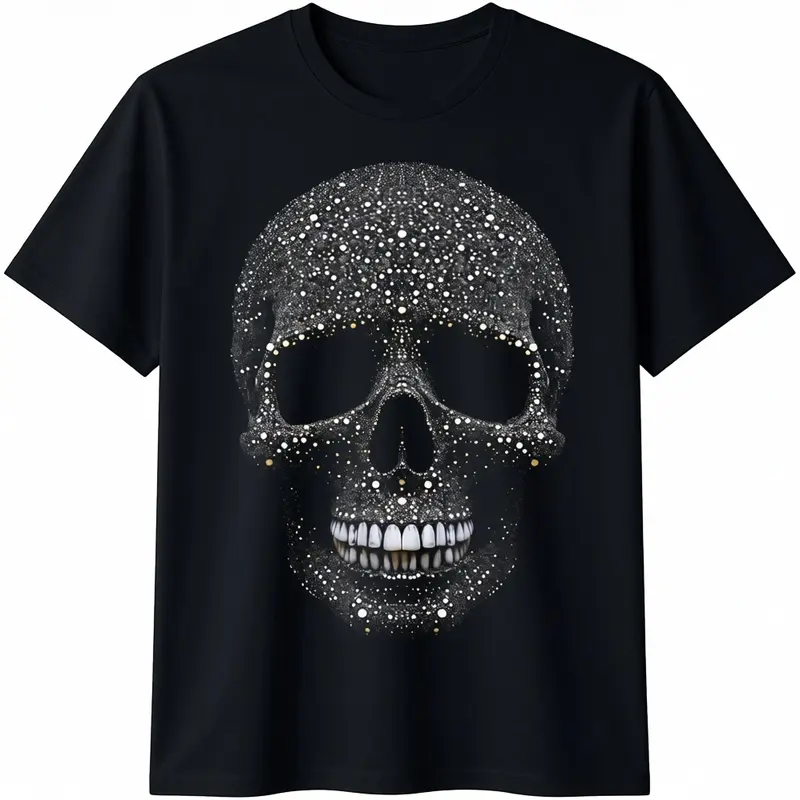 HAGBDH Men's Casual Cotton T-Shirt with Crystal Skull Tee – Intricate Rhinestone Gothic Design Short Sleeves -  Teeshirts,Graphic Tees Stream Elements Shirt,Graphic Tees Stream Elements Shir graphic tees me Fabric Menswear