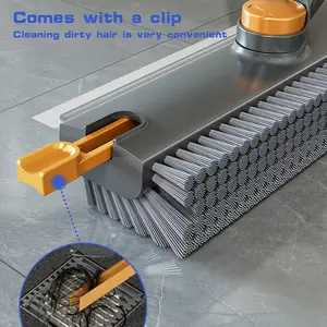 3 in 1 Floor Scrub Brush with Long Handle, TikTok Made Me Buy It Cleaning Tool, Stiff Bristle Scrubber + Silicone Squeegee + Hair Remover Clip, 360° Rotating Bathroom Cleaning Brush for Tile, Grout, Shower, Tub, Glass, Wall, Deep Cleaning Home Essentials