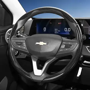 For Chevrolet Segmented Carbon Fiber Steering Wheel Cover Sporty Style Non-Slip Comfortable Grip Quick-Install Design All-Season Compatibility For Silverado/Equinox/Trax/Onix/Tahoe/Traverse/Trailblazer/Colorado/Tracker/Suburban/Onix Plus/Blazer/Spin/S10