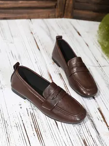 Women's Elegant Square Toe Loafers, Soft Rubber Sole, PU Leather Upper, Spring & Fall Fashion Shoes, Comfortable Commuter Footwear