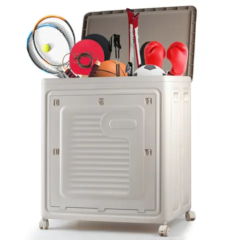 Extra Large Plastic Storage Containers with Lids - Flip-Foldable, Collapsible, Sturdy, Stackable Organizer Bins with Wheels for Kitchen Pantry, Bathroom, Beauty Storage Organization Box