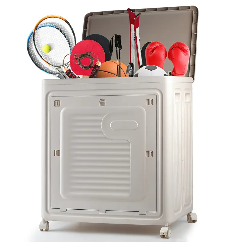 Extra Large Plastic Storage Containers with Lids - Flip-Foldable, Collapsible, Sturdy, Stackable Organizer Bins with Wheels for Kitchen Pantry, Bathroom, Beauty Storage Organization Box