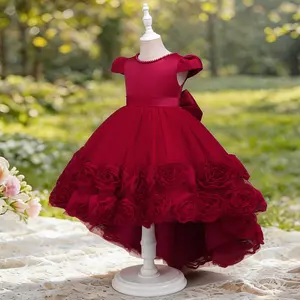 Girls Flower Girl Dress Princess Tulle Dress Big Bow Party Dress for Birthday Wedding Holiday Outfit