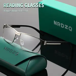 NRDZQ Simple Silver Color Square Frame Blue Light Blocking Reading Glasses, Reading Eyeglasses, Adjustable 100-300 Degrees, Unisex Design, Gift Box with Leather Case